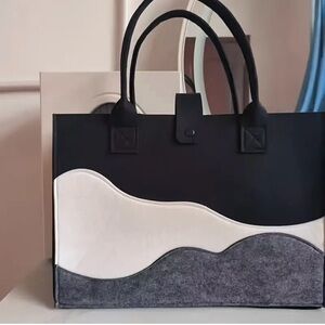 Elegant Black and White Felt Tote Shoulder Bag Purse